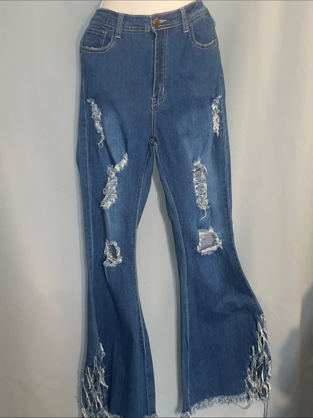 Distressed Blue Flare Jeans - Women